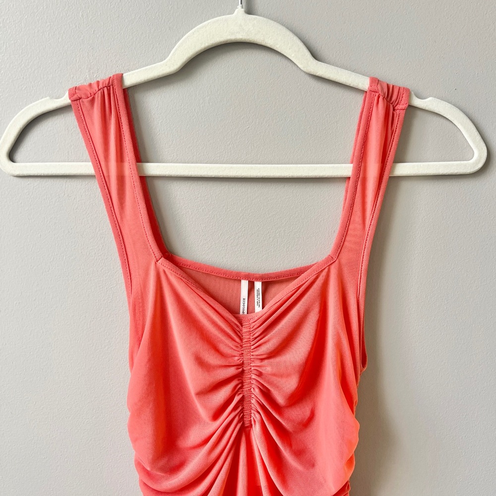 Anthropologie Dress Women's Small New NWT Coral Pink Mesh Fitted Festival Mini - Picture 5 of 12